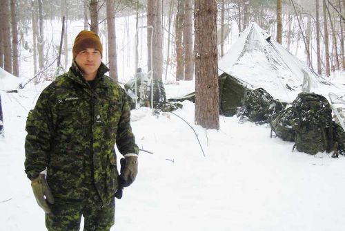 Officer JP Pendergast of the Princess of Wales Own Regiment in Kingston at his group's Winter Warfare Basics Training camp near Clarendon on February 7